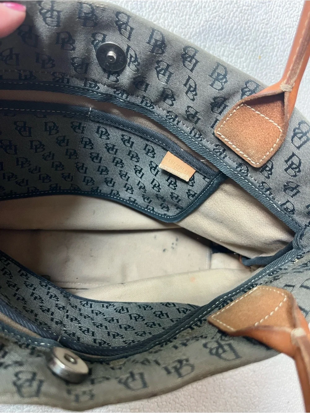 DOONEY & BOURKE BLUE GREY MONOGRAMMED SHOULDER TOTE LEATHER